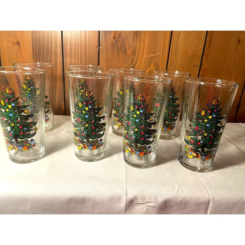 Holiday highball glass, vintage KIG Indonesia Christmas tree